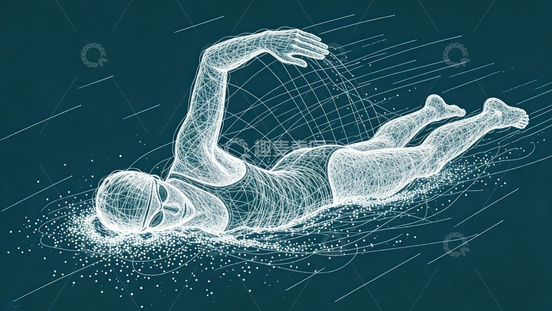 高清大图下载【趣麦麦图】超现实线条画-体育系列-游泳3
