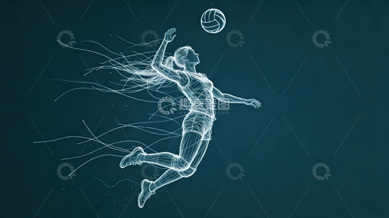 高清大图下载【趣麦麦图】超现实艺术线条画-排球