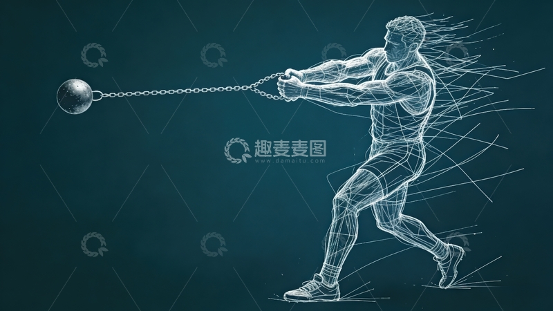 高清大图下载【趣麦麦图】超现实艺术线条画-链球