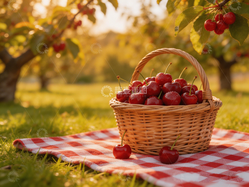 高清大图下载【趣麦麦图】田园风光樱桃篮静物摄影