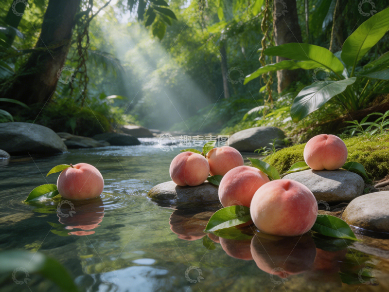 高清大图下载【趣麦麦图】仙境水蜜桃溪景图