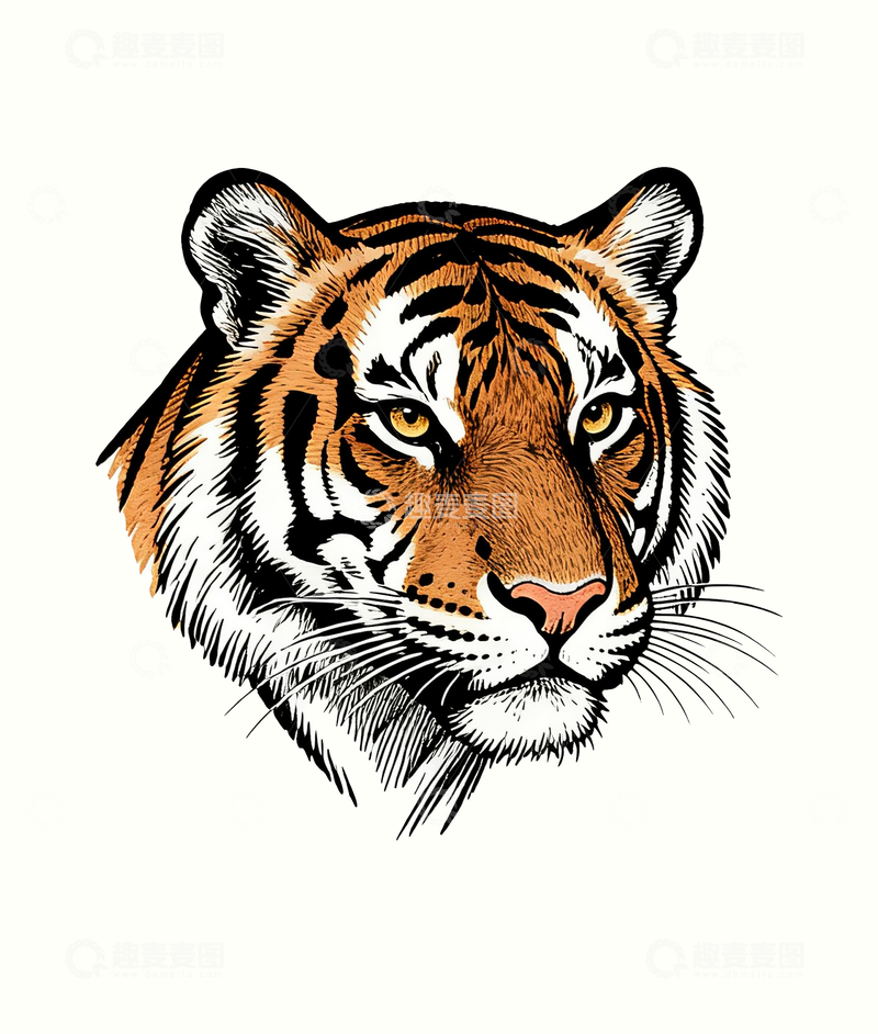 源文件下载【趣麦麦图】钢笔仿版画老虎头1