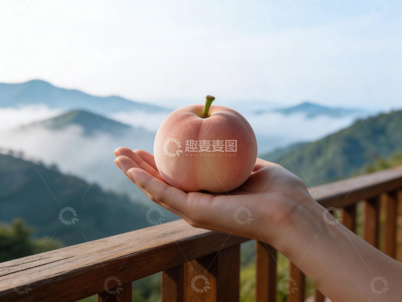 高清大图下载【趣麦麦图】山水间桃子手持风景图