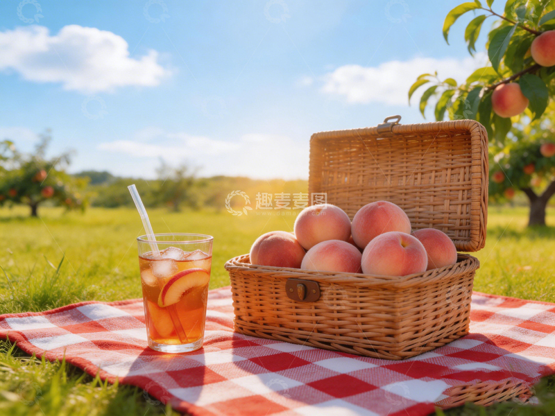 高清大图下载【趣麦麦图】田园野餐桃子饮品风光摄影