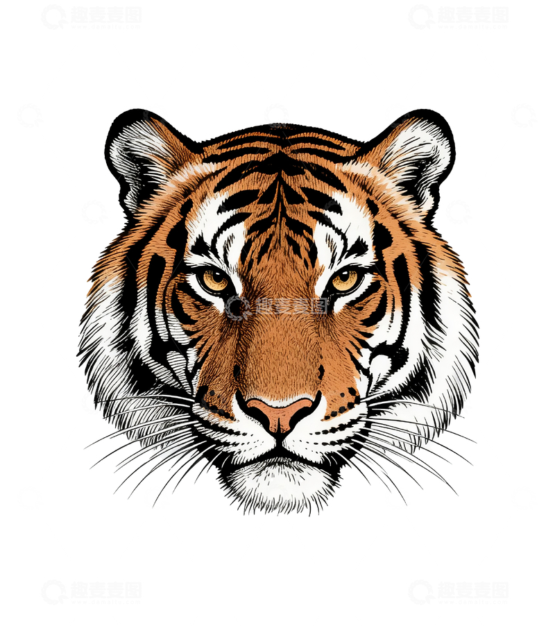 源文件下载【趣麦麦图】钢笔仿版画老虎头2