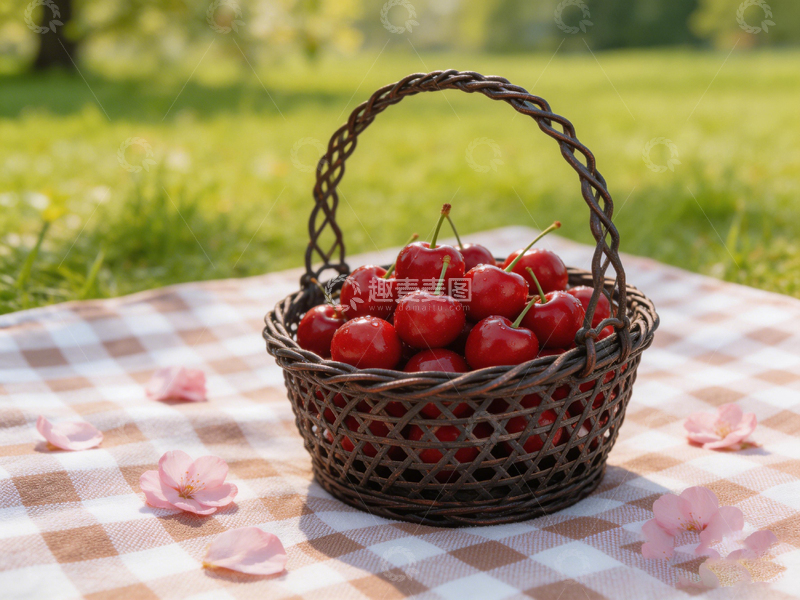 高清大图下载【趣麦麦图】田园风樱桃野餐摄影图片