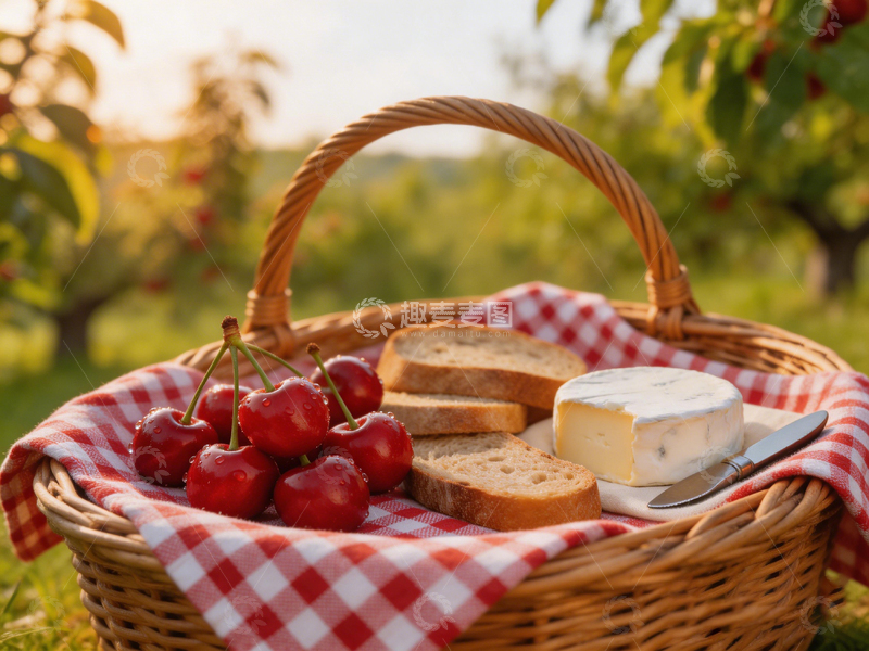 高清大图下载【趣麦麦图】田园野餐樱桃奶酪面包