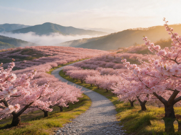 樱花盛开山路风景摄影