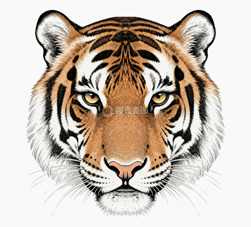 源文件下载【趣麦麦图】钢笔仿版画老虎头3