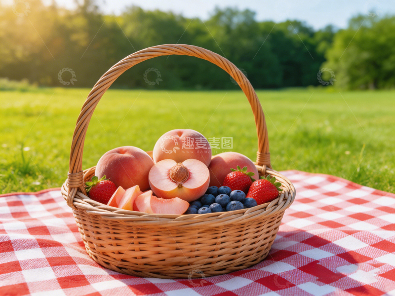 高清大图下载【趣麦麦图】田园风光野餐水果篮