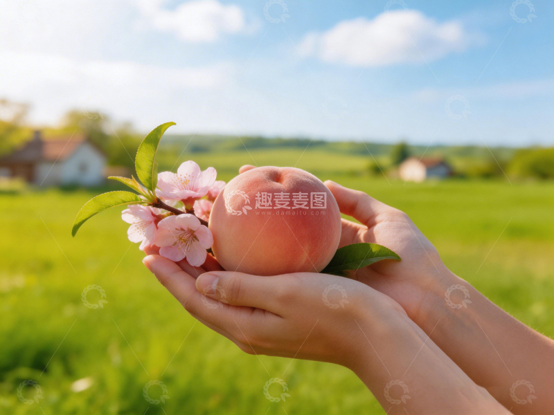 高清大图下载【趣麦麦图】田园风桃子花开插画