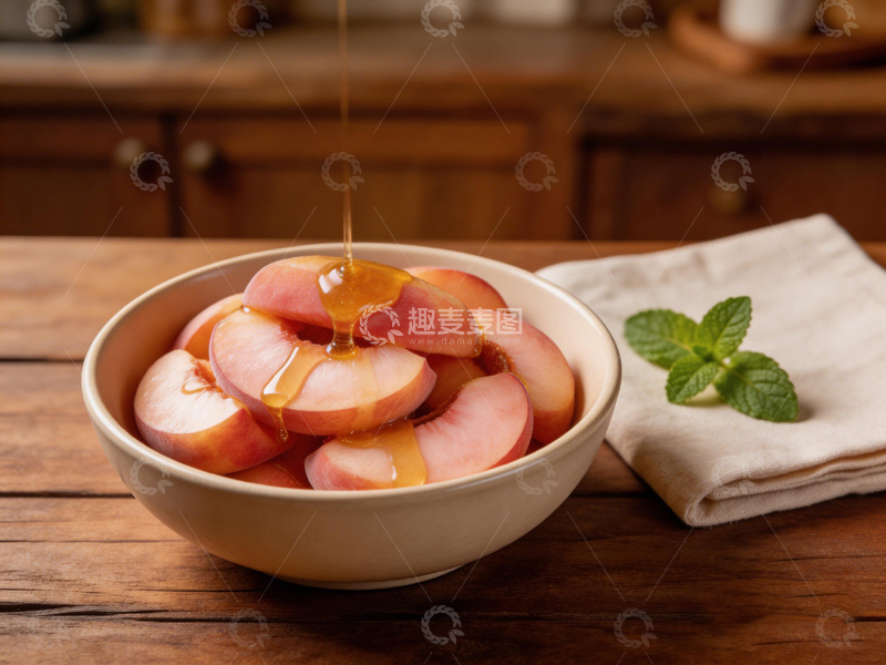 高清大图下载【趣麦麦图】木桌苹果淋蜂蜜美食摄影