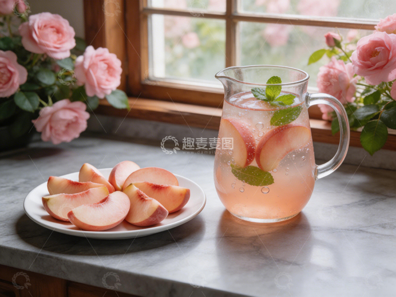 高清大图下载【趣麦麦图】夏日清新水蜜桃饮品