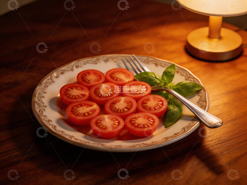 高清大图下载【趣麦麦图】温馨餐桌西红柿切片静物摄影