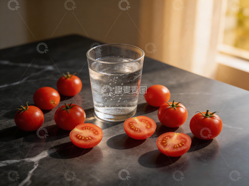 高清大图下载【趣麦麦图】简约桌面水杯与番茄