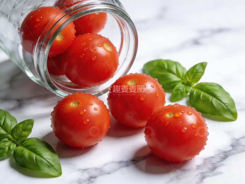 高清大图下载【趣麦麦图】新鲜番茄与罗勒叶静物摄影