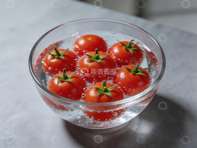 高清大图下载【趣麦麦图】清新玻璃碗番茄泡水洗