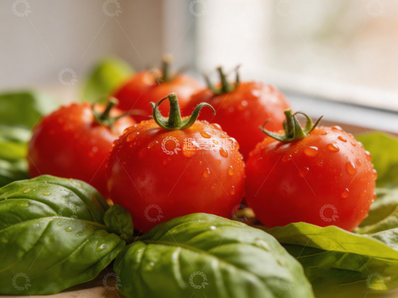高清大图下载【趣麦麦图】新鲜番茄罗勒美食摄影