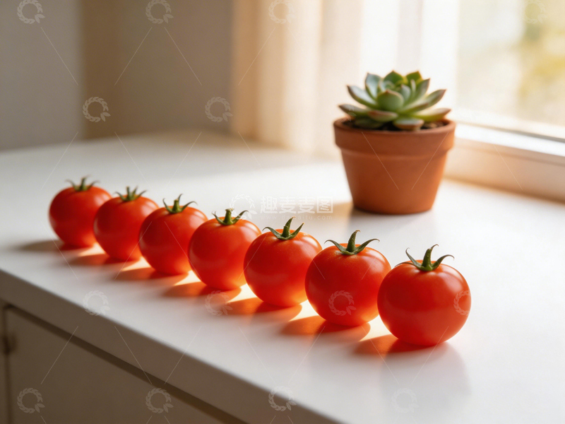 高清大图下载【趣麦麦图】简约窗台西红柿与盆栽