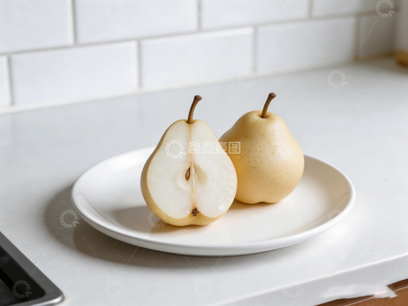 高清大图下载【趣麦麦图】简约厨房白盘梨子摄影