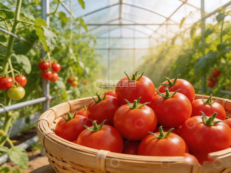 高清大图下载【趣麦麦图】温室采摘成熟番茄