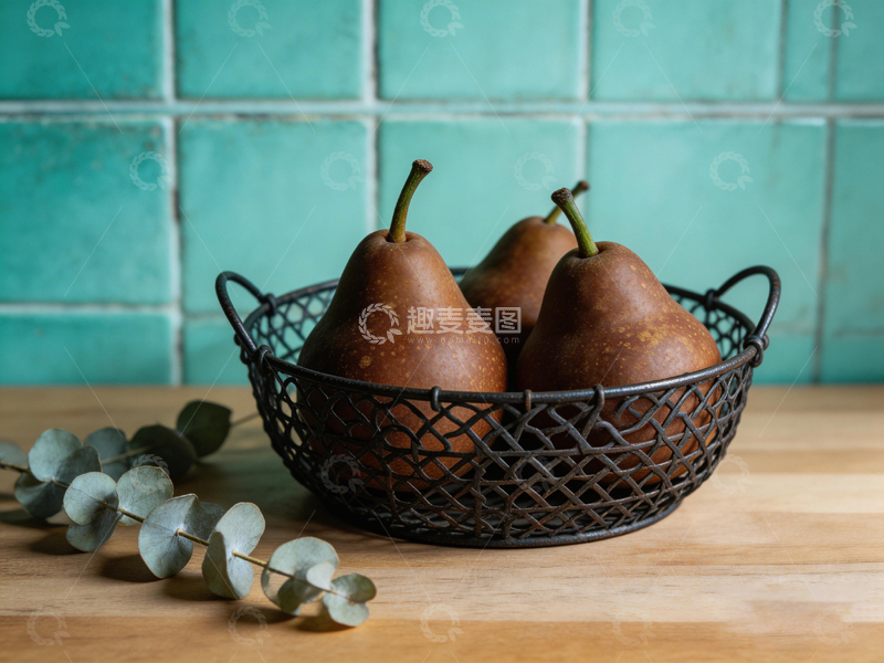高清大图下载【趣麦麦图】金属篮梨子静物摄影