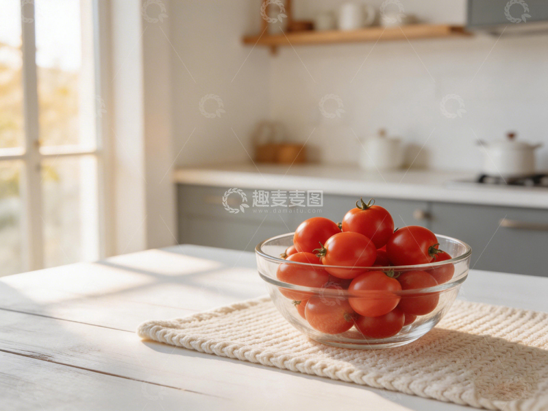 高清大图下载【趣麦麦图】清新厨房玻璃碗小番茄摄影图片