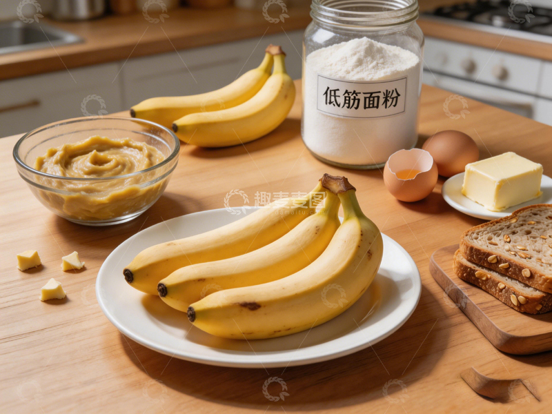 高清大图下载【趣麦麦图】厨房烘焙香蕉面包原料