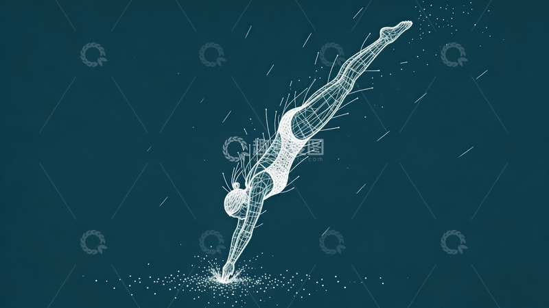 高清大图下载【趣麦麦图】超现实线条画-体育系列-跳水1