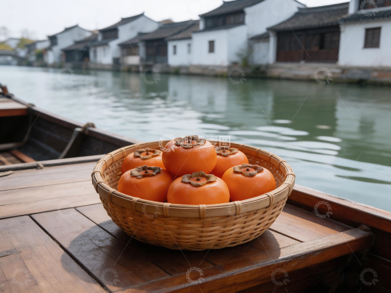 高清大图下载【趣麦麦图】江南水乡柿子美景