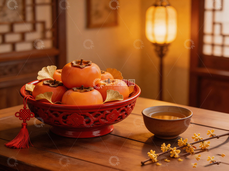 高清大图下载【趣麦麦图】传统中式节日柿子摆设