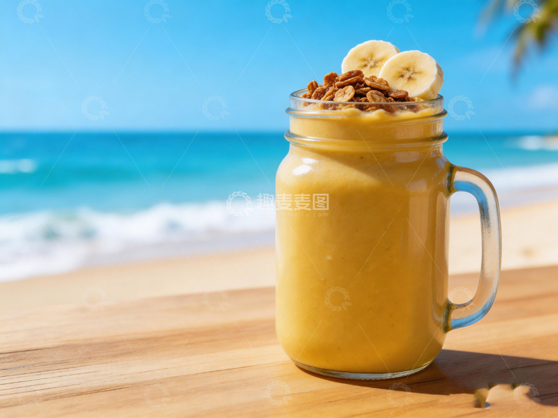 高清大图下载【趣麦麦图】夏日海滩奶昔美食摄影