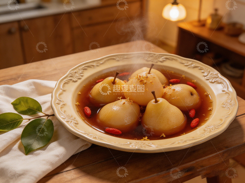高清大图下载【趣麦麦图】温馨炖梨枸杞美食摄影