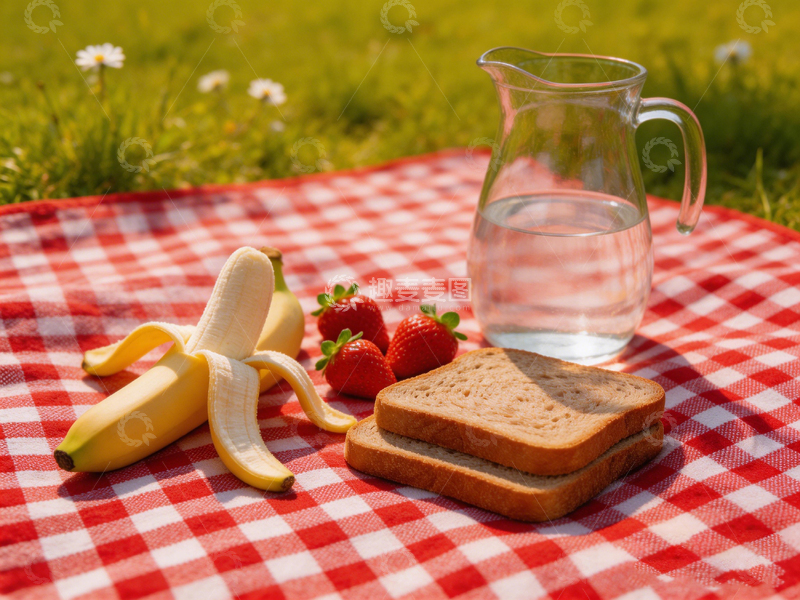 高清大图下载【趣麦麦图】野餐格子布美食静物摄影
