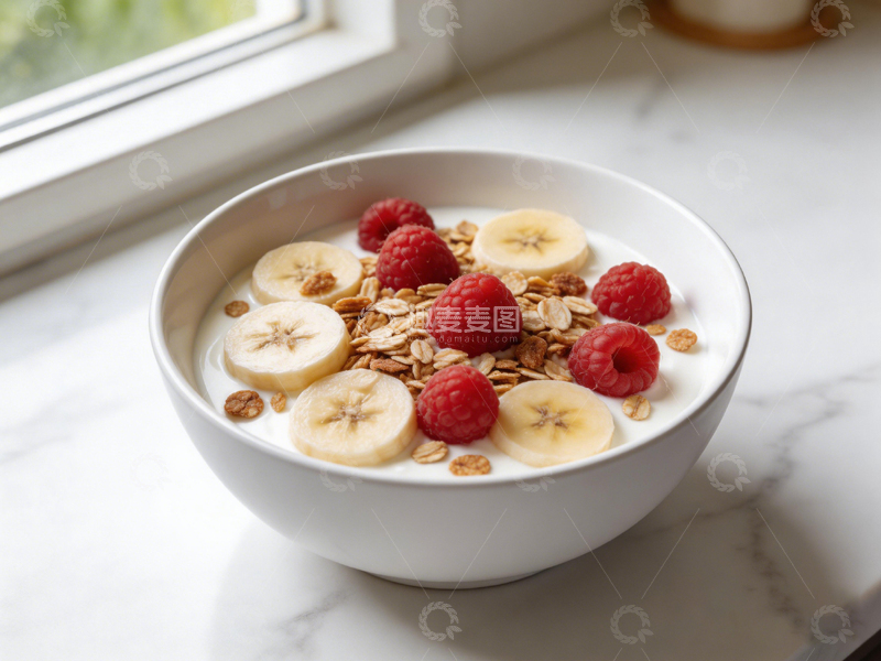 高清大图下载【趣麦麦图】清新早餐酸奶水果麦片