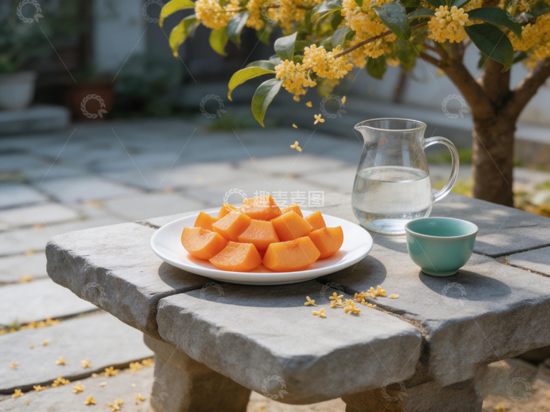 高清大图下载【趣麦麦图】石桌美食桂花景
