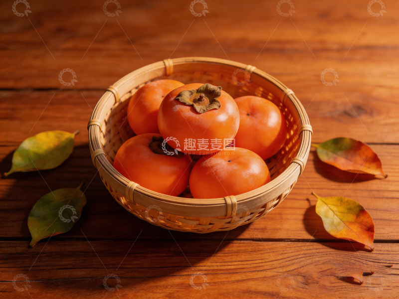 高清大图下载【趣麦麦图】竹篮柿子秋意浓