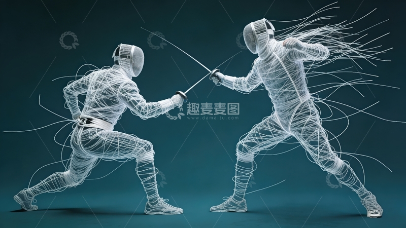 高清大图下载【趣麦麦图】超现实线条画-体育系列-击剑