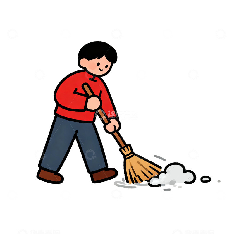 高清大图下载【趣麦麦图】卡通男孩扫地