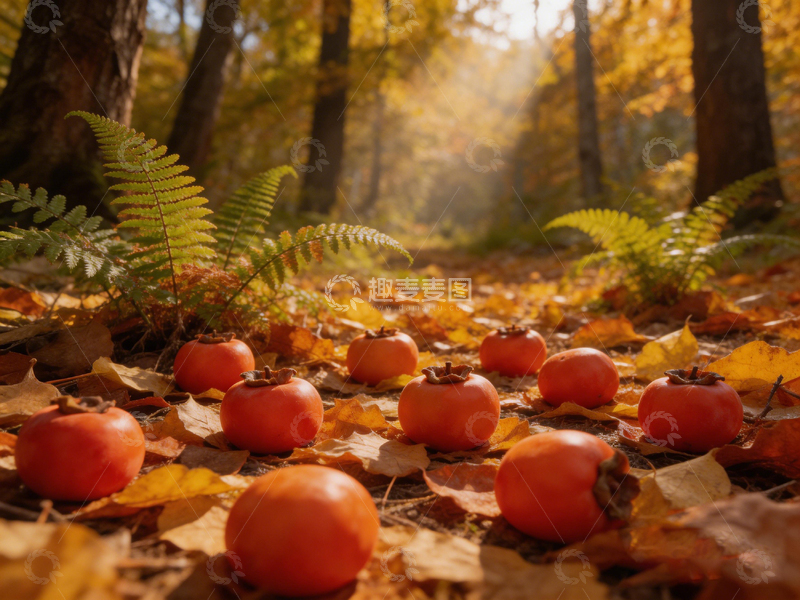 高清大图下载【趣麦麦图】秋日林间柿子满地