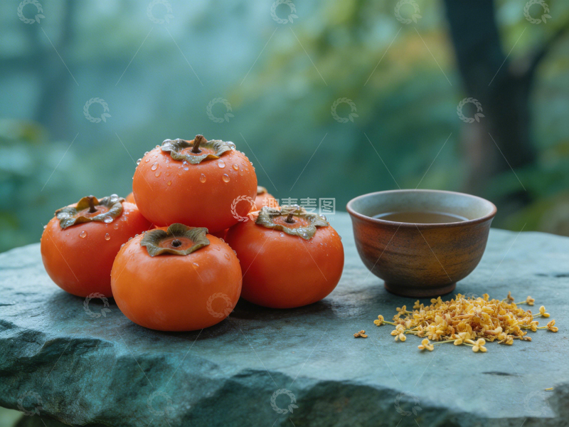 高清大图下载【趣麦麦图】秋意柿子茶杯静物摄影