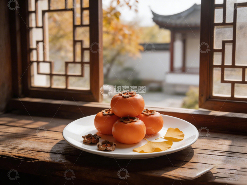 高清大图下载【趣麦麦图】秋日庭院柿子美食摄影