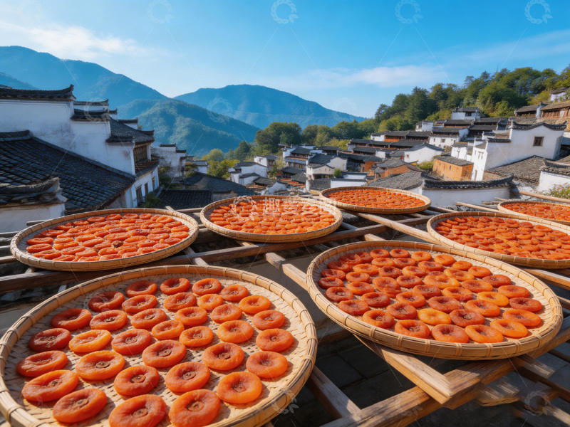 高清大图下载【趣麦麦图】山村晒柿柿饼