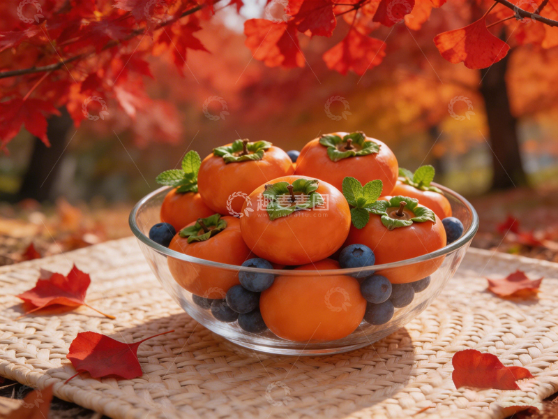 高清大图下载【趣麦麦图】秋日柿果蓝莓美景