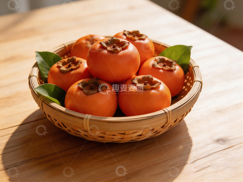 高清大图下载【趣麦麦图】竹篮柿子美食摄影