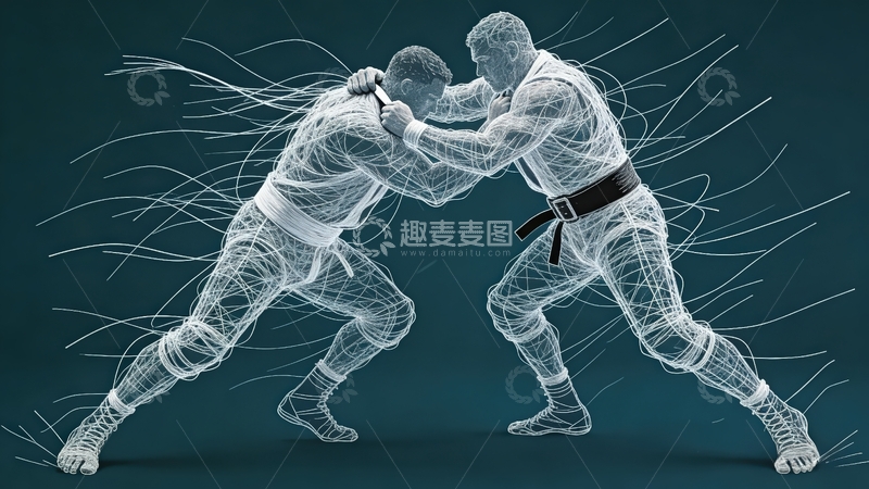 高清大图下载【趣麦麦图】超现实线条画-体育系列-摔跤