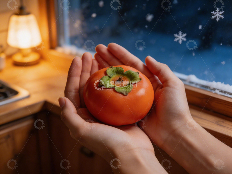 高清大图下载【趣麦麦图】冬日暖阳柿子特写生活摄影