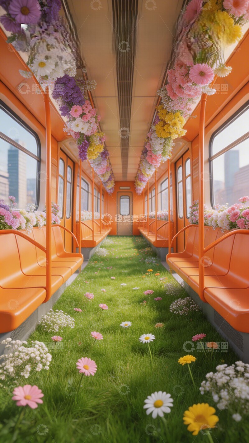 高清大图下载【趣麦麦图】花香地铁车厢创意装饰设计
