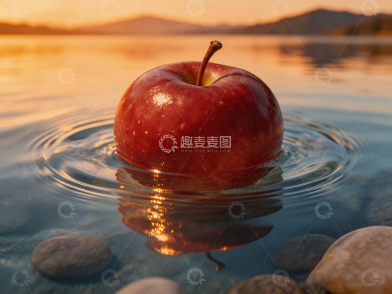 高清大图下载【趣麦麦图】苹果日落水面摄影