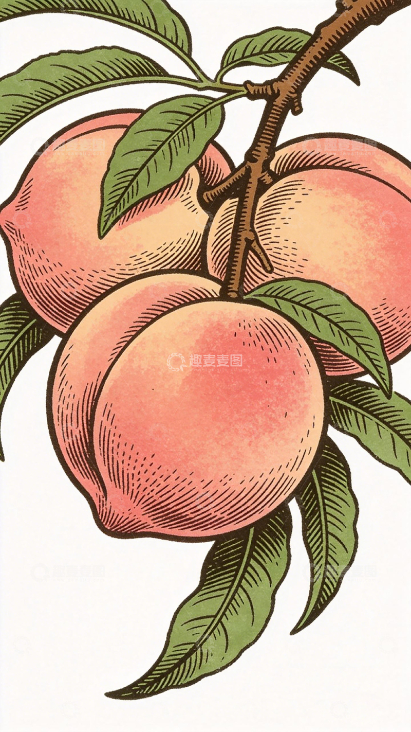 高清大图下载【趣麦麦图】复古插画桃子